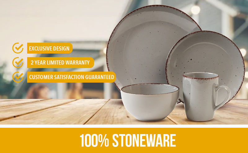 Utopia 16-Piece Stoneware Dinnerware Set with Silver Flatware