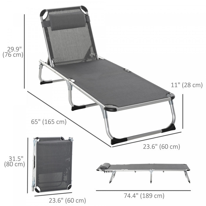 Outsunny Folding Lounge Chair With Headrest And Adjustable Backrest, Grey