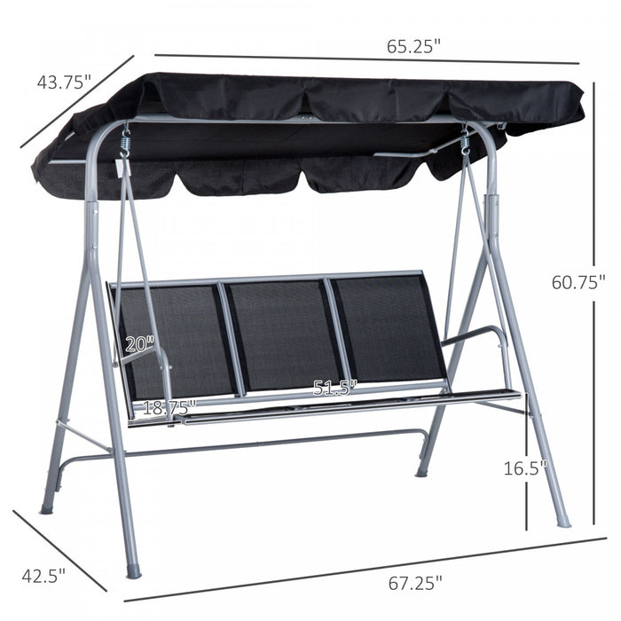 Outsunny 3-seater Patio Swing, Outdoor Swing Chair, A Frame Porch Swing With Canopy Garden Hammock Glider Bed, Black