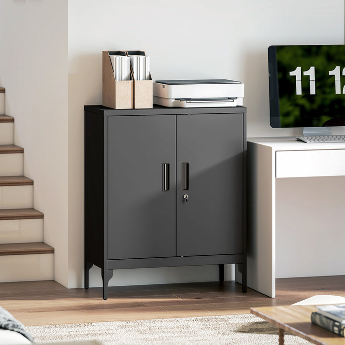 HOMCOM Metal Storage Cabinet with Lock, Steel Garage Cabinet, Black