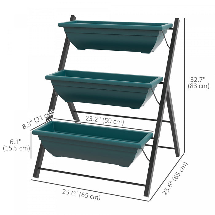 Outsunny 3-tier Vertical Raised Garden Bed With 3 Planter Boxes, Outdoor Plant Stand Grow Container With Leaking Holes For Balcony Patio Outdoor, Green