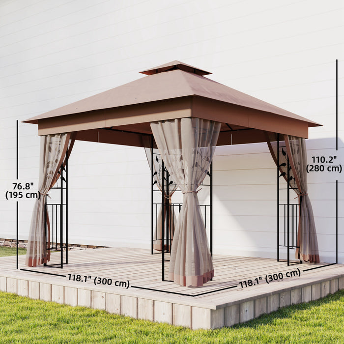 Outsunny 10' x 10' Patio Gazebo, Outdoor Gazebo Canopy, Dark Brown
