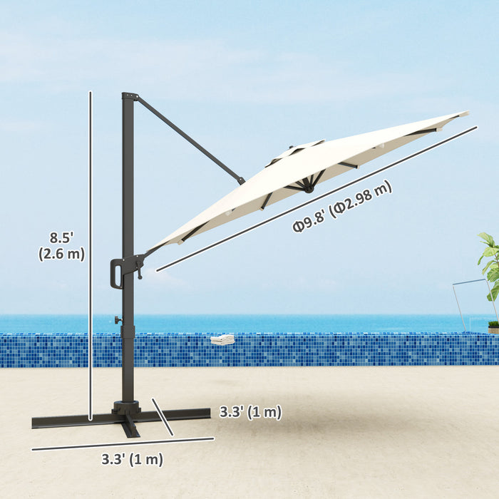 Outsunny 10' Offset Patio Umbrella 360° Rotation Cantilever Umbrella, White