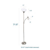 Ardelo Floor Lamp w/ Gooseneck Reading Light, Brushed Nickel, 71.5"H | Ardelo Lampadaire avec lampe de lecture a col de cygne, Nickel brosse, 71,5 po H