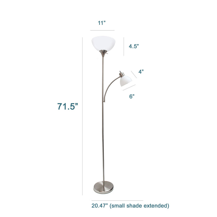Ardelo Floor Lamp w/ Gooseneck Reading Light, Brushed Nickel, 71.5\"H