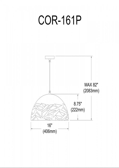 Dainolite Coral 1 Light Pendant 16\" Dia Matte White Finish Lamp
