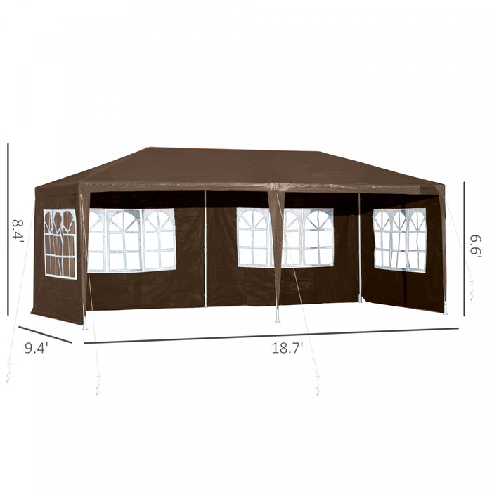 Outsunny 18.7' X 9.4' Party Tent, Portable Folding Wedding Tent, Garden Canopy Event Shelter, Outdoor Sunshade With 4 Removable Sidewalls, Coffee