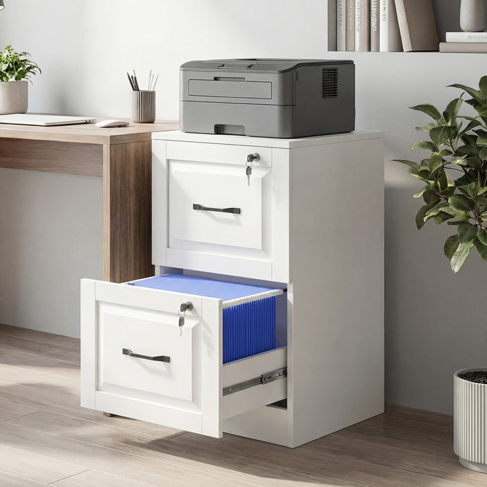 HOMCOM 2 Drawer File Cabinet with Lock, Vertical Filing Cabinet, White