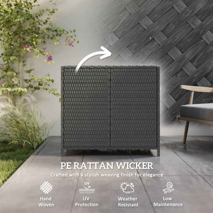 Outsunny Wicker Outdoor Storage Cabinet with 2 Magnetic Doors, Dark Grey