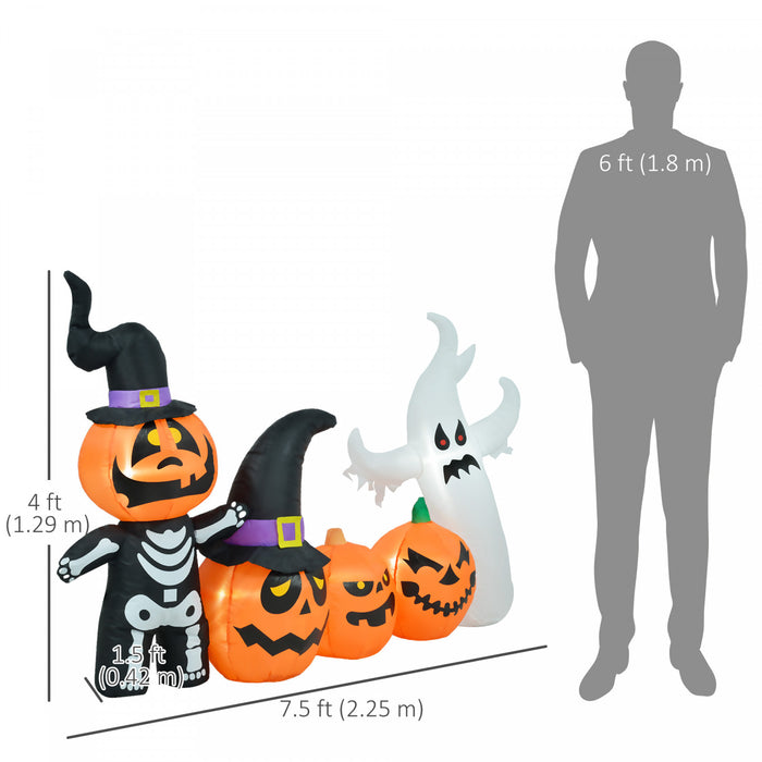 Homcom 7.5ft Inflatable Halloween Pumpkin Ghost Family, Led Yard Display