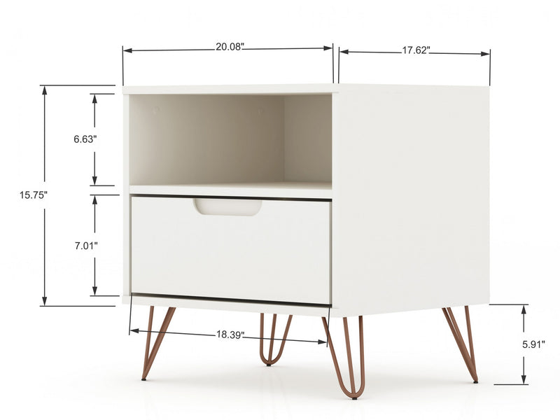 Rockefeller Mid-Century Modern 20\" Nightstand in White (1-Drawer) - Set of 2