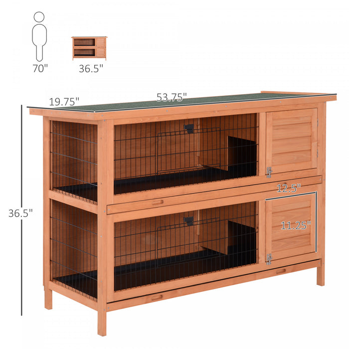 Pawhut 54\" 2-story Large Rabbit Hutch Bunny Cage Wooden Pet House Small Animal Habitat With Lockable Doors, No Leak Tray And Waterproof Roof For Rabbits, Chickens, Ducks, Outdoor/indoor Natural