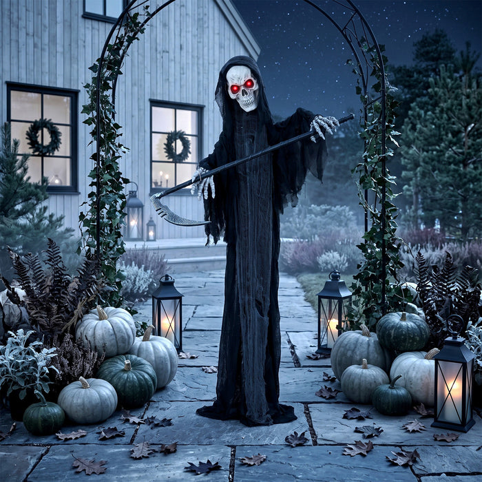 HOMCOM 6FT Life Size Halloween Animatronic Grim Reaper Halloween Decoration