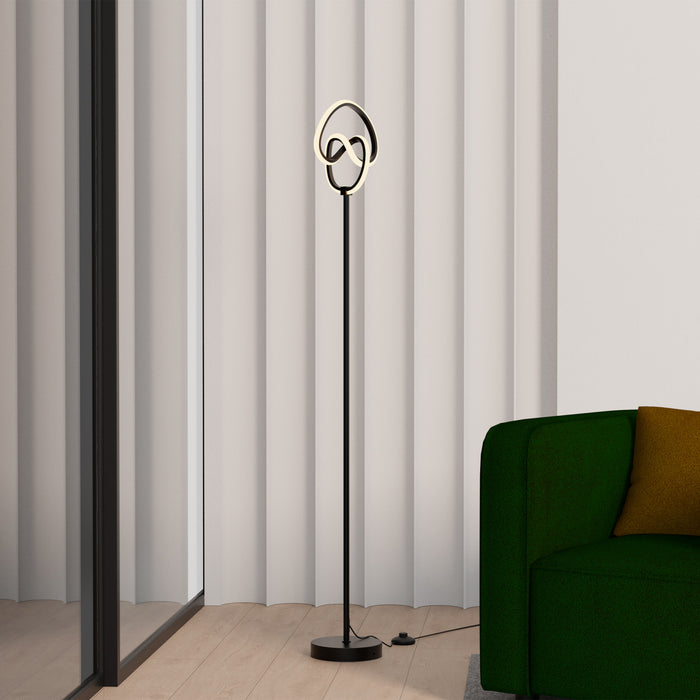 58\" Matte Black Twisted Circle Design LED Floor Lamp