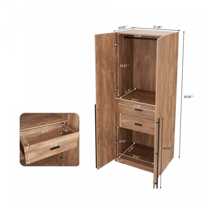 Lee Modern 32\" Wardrobe Closet in Golden Brown - Set of 2 Armoire