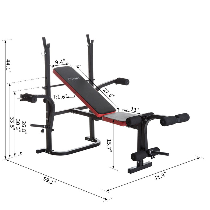 Soozier Adjustable Weight Bench With Leg Developer Barbell Rack For Weight Lifting And Strength Training Multifunctional Bench Press Workout Station For Home Gym