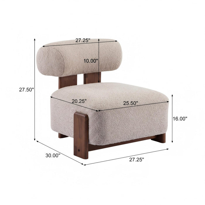 Luma Modern Boucle Lounge Chair with Rolled Backrest and Solid Wood Frame, Brown, Walnut