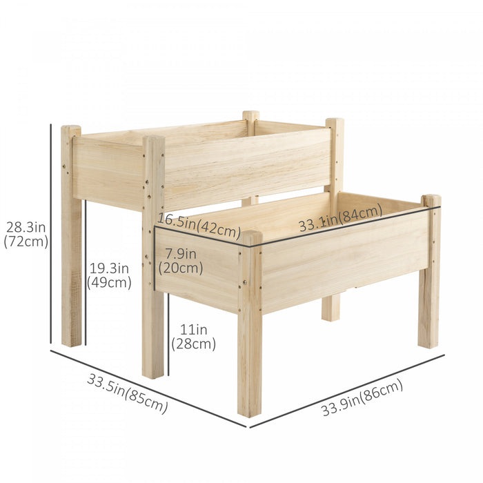 Outsunny 34\"x34\"x28\" 2-tier Raised Garden Bed Wooden Planter Box For Backyard, Patio To Grow Vegetables, Herbs, And Flowers