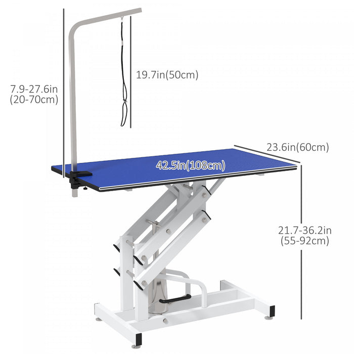 Pawhut Dog Grooming Table, Deluxe Professional Pet Grooming Table For Larger Dogs Z-lift Hydraulic With Arm Noose - Blue