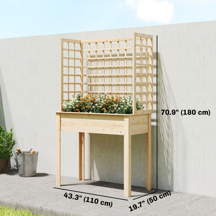 Outsunny Wooden Raised Garden Bed with 3 Trellises
