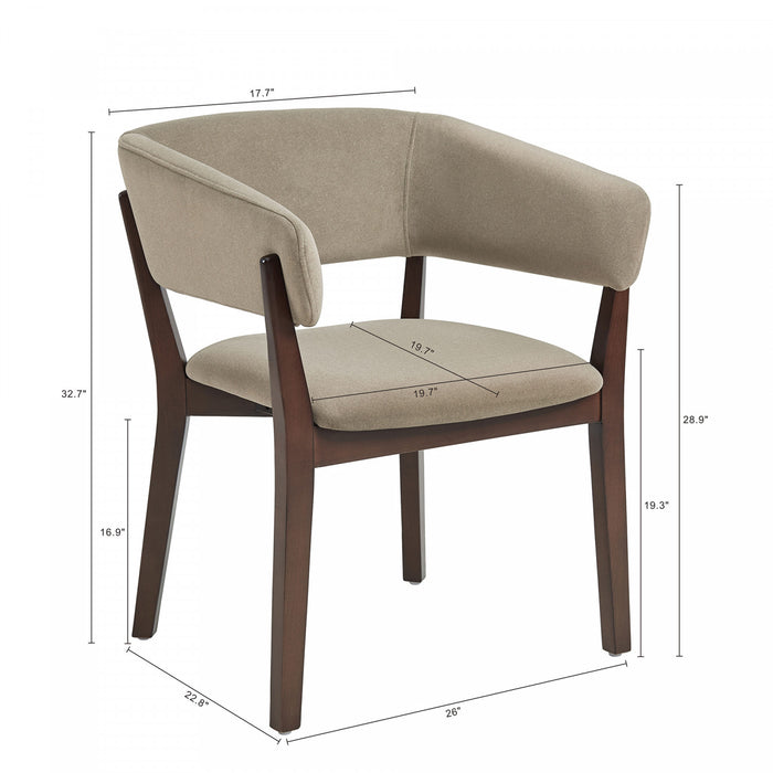 Blake Modern Faux Mohair Wood Armchair in Linen - Set of 2 Dining Chair
