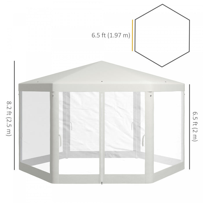 Outsunny Hexagonal Patio Gazebo Tent, Creamy White