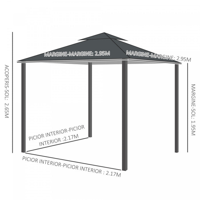 Outsunny 10' X 10' Patio Gazebo Outdoor, Canopy Shelter With Double-tier Roof, Pavilion Sidewalls For Garden Events, Dark Grey