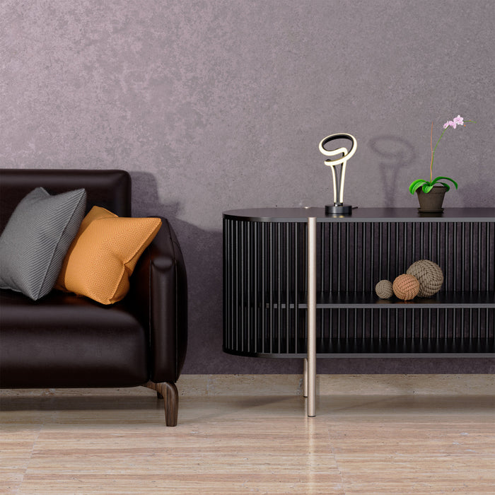 11\" Matte Black and Rose Gold Loop Design LED Table Lamp