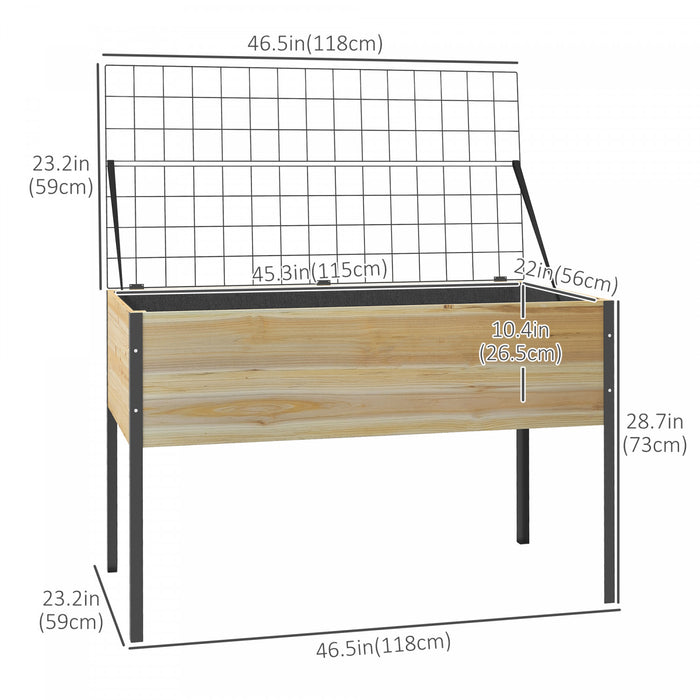 Outsunny Wooden Raised Garden Bed With Trellis And Bed Liner, Elevated Planter Box With Metal Legs For Vegetables Flowers Herbs