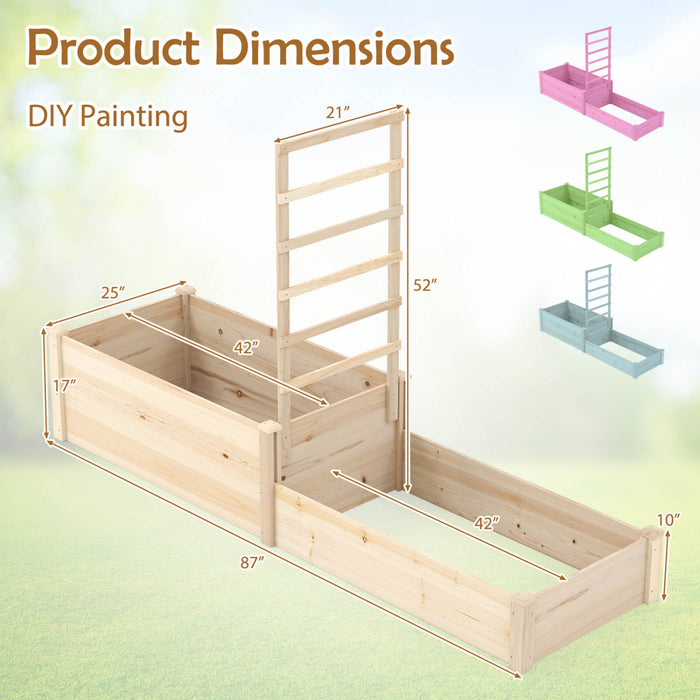 Costway 87\" Raised Garden Bed With Trellis 2 Planter Boxes Open-ended Base For Patio