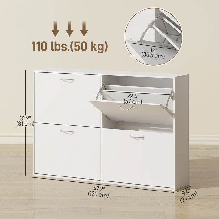 HOMCOM Flip Down Shoe Storage Cabinet, Wooden Shoe Rack, Entryway Shelf