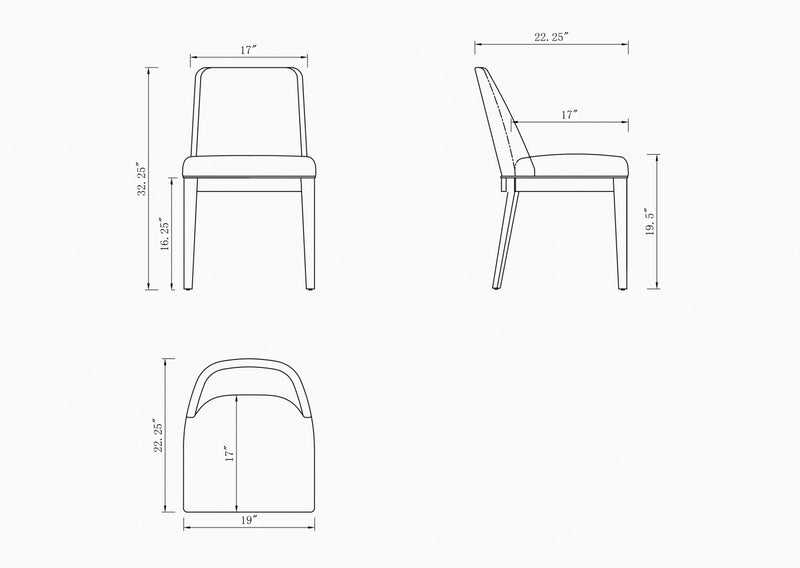 Gansevoort Modern Wood Vegan Leather Dining Chair in Graphite - Set of 4