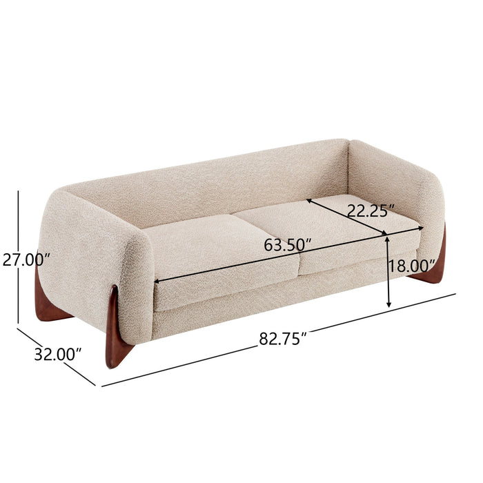 Harold 82.75\" Wood Boucle Sherpa 3-Seater Sofa,Almond Loveseat