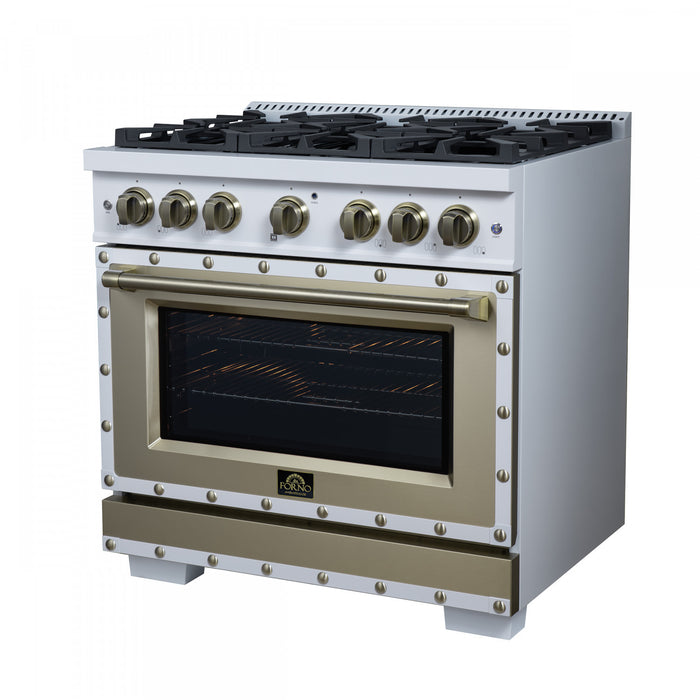 Forno Ambassador 36\" Gas Range in White, 6 Sealed Burners, 5.2 Cu.Ft. Oven - FFSGS6299-36CPWHT