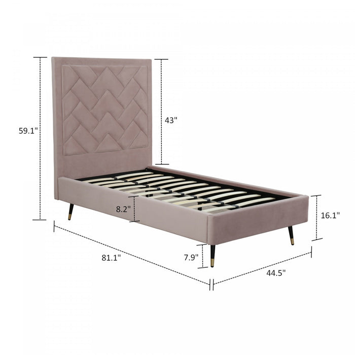 Crosby Modern Upholstered Velvet Twin Bed in Blush