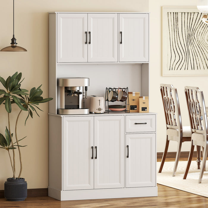 HOMCOM 71\" Pantry Cabinet, Kitchen Cupboard with Charging Station, White