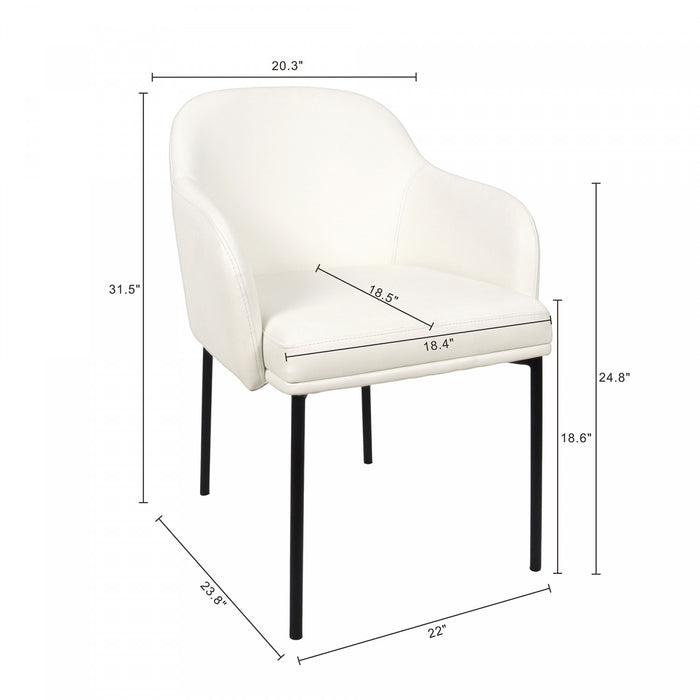 Loft Contemporary Vegan Leather Metal Armchair in Ivory - Set of 2