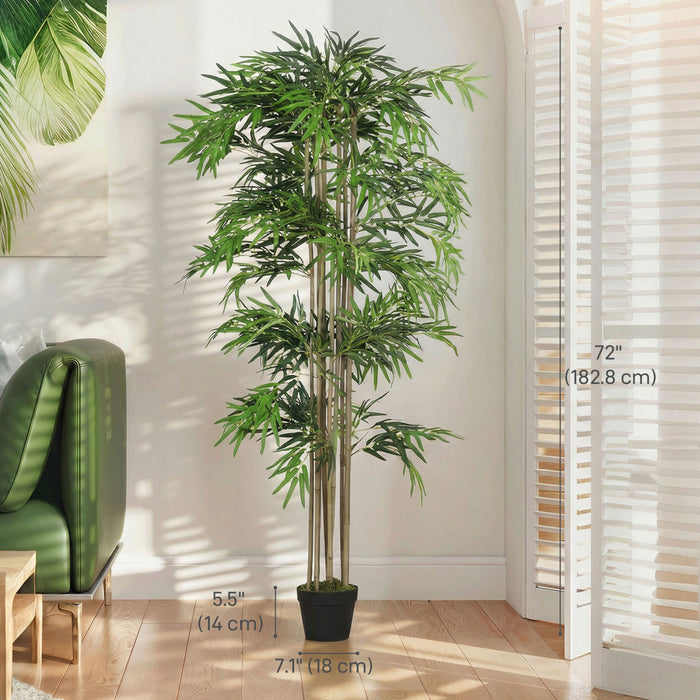 Outsunny 6FT Artificial Bamboo Tree Set of 2 in Pot with 1530 Leaves, Green