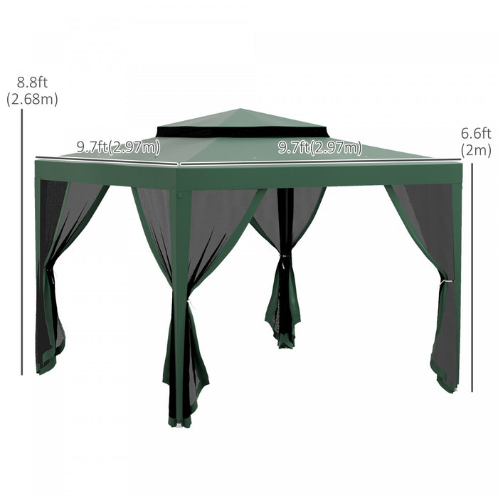 Outsunny 10'x10' Canopy Tent With Mesh Netting And Double Tier Roof, Green