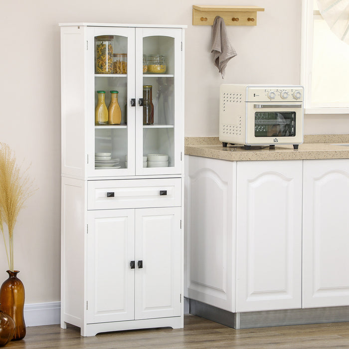 HOMCOM 63\" Kitchen Pantry Storage Cabinet w/Adjustable Shelves Glass Door