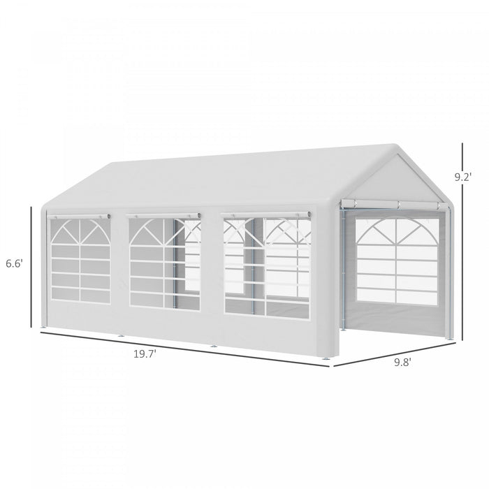 Outsunny 20’ X 10’ Heavy Duty Party Tent Outdoor Carport Canopy Shelter Gazobo With Water-resistant Sidewall, Zipper Door And Windows, White