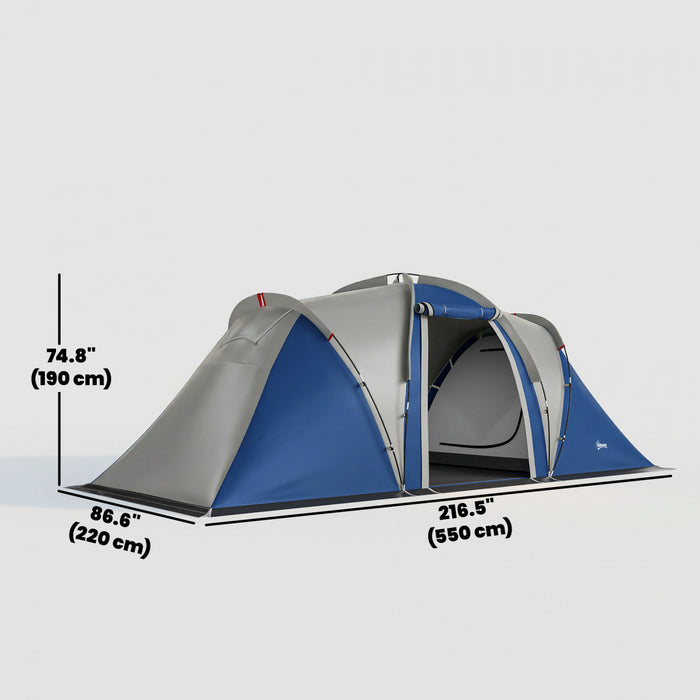 Outsunny Multi-Room Camping Tent for 8-12 Person, Navy Blue & Light Grey