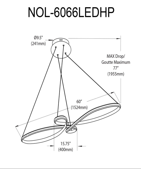 Dainolite Nola LED Horizontal Pendant 76w Aged Brass White Silicone Diffuser Lamp