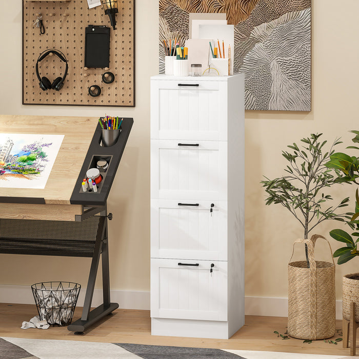 HOMCOM 4 Drawer File Cabinet with Lock Filing Cabinet for A4 Letter White