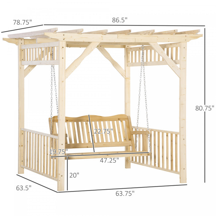 Outsunny Patio Swing Chair With Pergola, 2-person Wooden Gazebo Swing Bench Sun Shelter For Garden, Poolside, Backyard, Deck