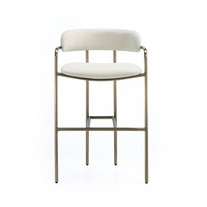 Serene Mid-Century Modern Metal Upholstered Counter Stool in Alabaster