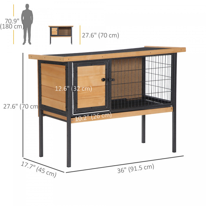 PawHut Rabbit Hutch, Wooden Bunny Cage Indoor Outdoor Bunny Hutch with Tray and Openable Water-Resistant Roof, Small Animal Cage for Rabbits, Chickens, Ducks, Yellow