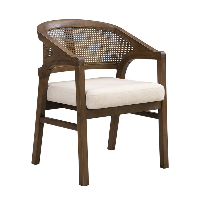 Liam Comfortable Dining Chair Set of 2 with Rattan Back and Rubber Wood Frame,Walnut
