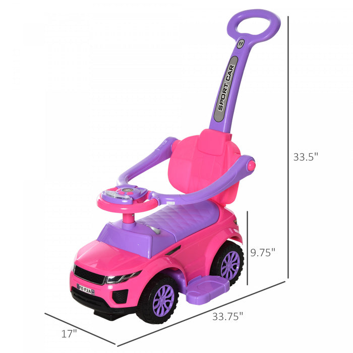 Aosom 3 In 1 Kid Ride On Push Car Stroller Sliding Walking Car With Horn Music Light Function Secure Bar Ride On Toy For Boy Girl Toddlers 1-3 Years Old Pink