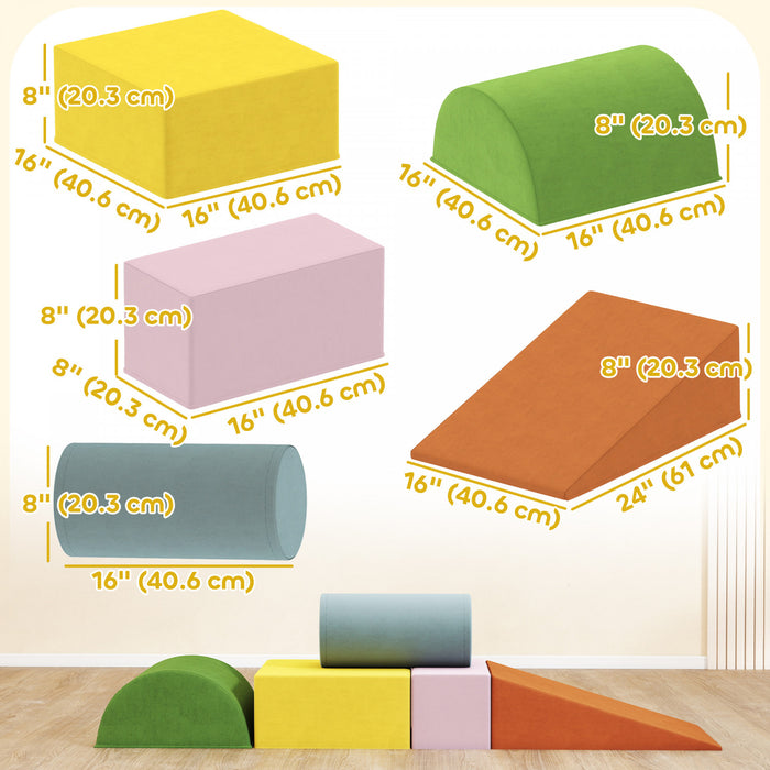 Qaba Climbing Toys For Toddlers, 5-piece Soft Foam Climbing Blocks Set With Removable Cover, Indoor Activity Play Set For Crawling, Sliding And Playing, Orange/green